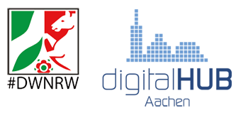 Logo des digitalHub Aachen e.V. mit stilisiertem Landeswappen von Nordrhein-Westfalen (NRW) #dwnrw